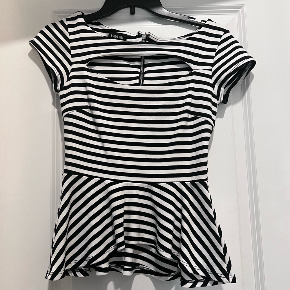 Bebe Black and White
Striped Blouse